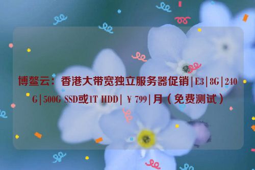 博鳌云：香港大带宽独立服务器促销|E3|8G|240G|500G SSD或1T HDD|￥799|月（免费测试）